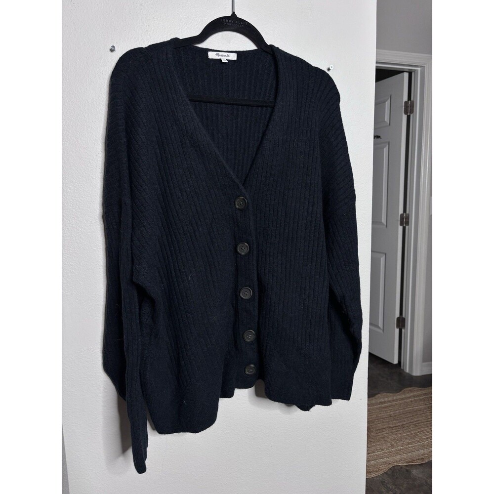 Madewell Cardigan Women 2X Black Cameron Ribbed Wool Alpaca Minimalist